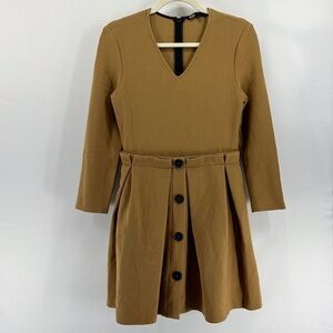 Maje Camel Raeline Long Sleeve V-neck Mini Dress Fit and Flare Medium
